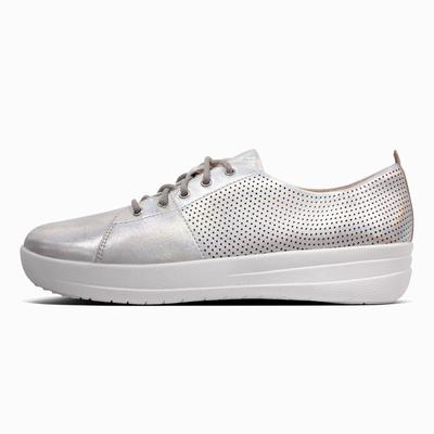 Fitflop Women's F-SPORTY Leather Scoop-Cut Perf Sneakers - Silver, JC9204168
